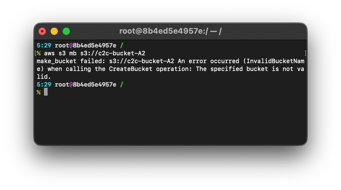 [fix] AWS S3 make_bucket failed An error occurred (InvalidBucketName